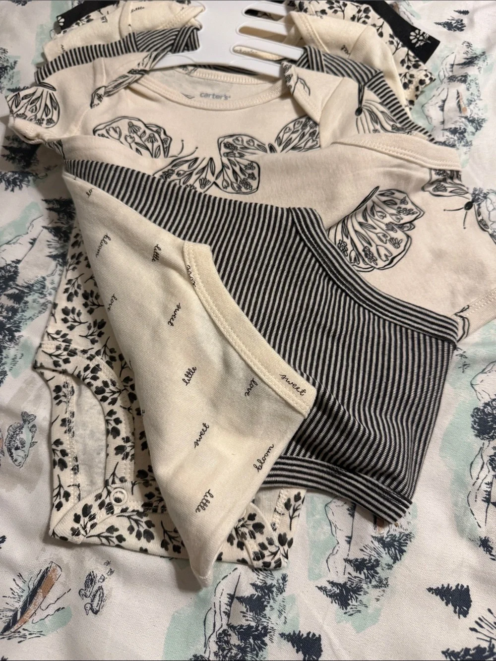 Carter's Cream & Black Butterfly Print Baby 5 One-Piece Set NEW 6M or 12M NEW